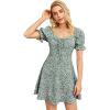 imageVerdusa Womens Milkmaid Dresses Floral Puff Short Sleeve Ruched A Line V Neck Ruffle Mini Short Dress00green