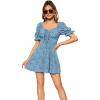 imageVerdusa Womens Milkmaid Dresses Floral Puff Short Sleeve Ruched A Line V Neck Ruffle Mini Short DressRoyal Blue