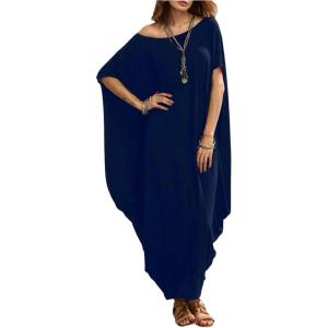 imageVerdusa Womens Boat Neck Dolman Sleeve Caftan Harem Oversized Maxi DressBluea