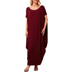imageVerdusa Womens Boat Neck Dolman Sleeve Caftan Harem Oversized Maxi DressBurgundya