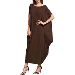 imageVerdusa Womens Boat Neck Dolman Sleeve Caftan Harem Oversized Maxi DressChocolate Browna