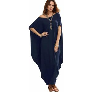 imageVerdusa Womens Boat Neck Dolman Sleeve Caftan Harem Oversized Maxi DressNavy Blue