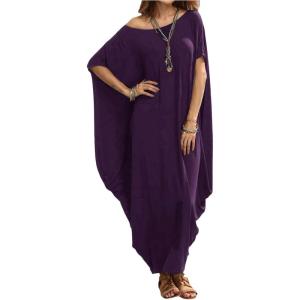 imageVerdusa Womens Boat Neck Dolman Sleeve Caftan Harem Oversized Maxi DressPurplea