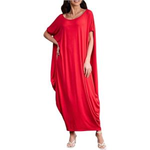 imageVerdusa Womens Boat Neck Dolman Sleeve Caftan Harem Oversized Maxi DressReda