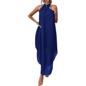 imageVerdusa Womens Flowy Halter Neck Sleeveless Asymmetrical Hem Maxi Long DressRoyal Blue