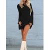 imageVerdusa Womens Backless Round Neck Flare Long Sleeve Tie Back Knitted Mini DressBlack