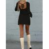imageVerdusa Womens Backless Round Neck Flare Long Sleeve Tie Back Knitted Mini DressBlack