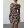 imageVerdusa Womens Backless Round Neck Flare Long Sleeve Tie Back Knitted Mini DressMulticolor Brown