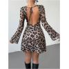 imageVerdusa Womens Backless Round Neck Flare Long Sleeve Tie Back Knitted Mini DressMulticolor Brown