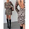 imageVerdusa Womens Backless Round Neck Flare Long Sleeve Tie Back Knitted Mini DressMulticolor Brown