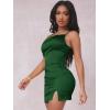 imageVerdusa Womens Split Hem Cowl Neck Spaghetti Strap Satin Cami Bodycon Mini DressDark Green Satin