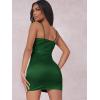 imageVerdusa Womens Split Hem Cowl Neck Spaghetti Strap Satin Cami Bodycon Mini DressDark Green Satin