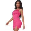 imageVerdusa Womens Split Hem Cowl Neck Spaghetti Strap Satin Cami Bodycon Mini DressHot Pink