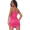 imageVerdusa Womens Split Hem Cowl Neck Spaghetti Strap Satin Cami Bodycon Mini DressHot Pink