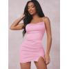 imageVerdusa Womens Split Hem Cowl Neck Spaghetti Strap Satin Cami Bodycon Mini DressLight Pink Satin