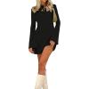 imageVerdusa Womens Backless Round Neck Flare Long Sleeve Tie Back Knitted Mini DressBlack