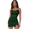 imageVerdusa Womens Split Hem Cowl Neck Spaghetti Strap Satin Cami Bodycon Mini DressDark Green Satin