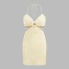imageVerdusa Womens Casual Sleeveless Tie Backless Cut Out V Neck Bodycon Halter Mini Beach Boho DressBeige