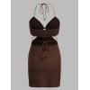 imageVerdusa Womens Casual Sleeveless Tie Backless Cut Out V Neck Bodycon Halter Mini Beach Boho DressCoffee Brown