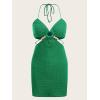 imageVerdusa Womens Casual Sleeveless Tie Backless Cut Out V Neck Bodycon Halter Mini Beach Boho DressGreen