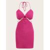 imageVerdusa Womens Casual Sleeveless Tie Backless Cut Out V Neck Bodycon Halter Mini Beach Boho DressHot Pink