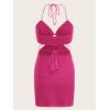 imageVerdusa Womens Casual Sleeveless Tie Backless Cut Out V Neck Bodycon Halter Mini Beach Boho DressHot Pink