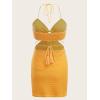 imageVerdusa Womens Casual Sleeveless Tie Backless Cut Out V Neck Bodycon Halter Mini Beach Boho DressYellow