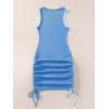 imageVerdusa Womens Color Block Drawstring Ruched Ribbed Mini Tank Bodycon DressBlue