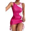 imageVerdusa Womens Color Block Drawstring Ruched Ribbed Mini Tank Bodycon DressMulti Pink