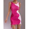 imageVerdusa Womens Color Block Drawstring Ruched Ribbed Mini Tank Bodycon DressMulti Pink