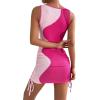 imageVerdusa Womens Color Block Drawstring Ruched Ribbed Mini Tank Bodycon DressMulti Pink