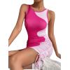 imageVerdusa Womens Color Block Drawstring Ruched Ribbed Mini Tank Bodycon DressMulti Pink