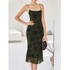 imageVerdusa Womens Floral Print Mesh Lettuce Trim Sleeveless Bodycon Long Cami DressArmy Green
