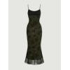 imageVerdusa Womens Floral Print Mesh Lettuce Trim Sleeveless Bodycon Long Cami DressArmy Green