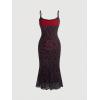 imageVerdusa Womens Floral Print Mesh Lettuce Trim Sleeveless Bodycon Long Cami DressRed
