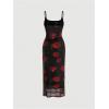 imageVerdusa Womens Floral Print Mesh Lettuce Trim Sleeveless Bodycon Long Cami DressRed Floral