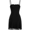 imageVerdusa Womens Lettuce Trim Floral Print Mesh Sleeveless A Line Short Cami DressBlack Solid