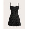 imageVerdusa Womens Lettuce Trim Floral Print Mesh Sleeveless A Line Short Cami DressDark Black
