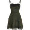 imageVerdusa Womens Lettuce Trim Floral Print Mesh Sleeveless A Line Short Cami DressDark Green