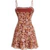 imageVerdusa Womens Lettuce Trim Floral Print Mesh Sleeveless A Line Short Cami DressOrange Multi
