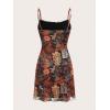 imageVerdusa Womens Lettuce Trim Floral Print Mesh Sleeveless A Line Short Cami DressRed