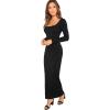 imageVerdusa Womens Long Sleeve Square Neck Bodycon Maxi Long DressBlack