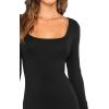 imageVerdusa Womens Long Sleeve Square Neck Bodycon Maxi Long DressBlack