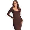 imageVerdusa Womens Long Sleeve Square Neck Bodycon Maxi Long DressCoffee Brown