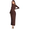 imageVerdusa Womens Long Sleeve Square Neck Bodycon Maxi Long DressCoffee Brown