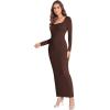 imageVerdusa Womens Long Sleeve Square Neck Bodycon Maxi Long DressCoffee Brown