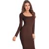 imageVerdusa Womens Long Sleeve Square Neck Bodycon Maxi Long DressCoffee Brown