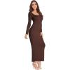 imageVerdusa Womens Long Sleeve Square Neck Bodycon Maxi Long DressCoffee Brown