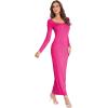 imageVerdusa Womens Long Sleeve Square Neck Bodycon Maxi Long DressHot Pink