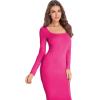 imageVerdusa Womens Long Sleeve Square Neck Bodycon Maxi Long DressHot Pink